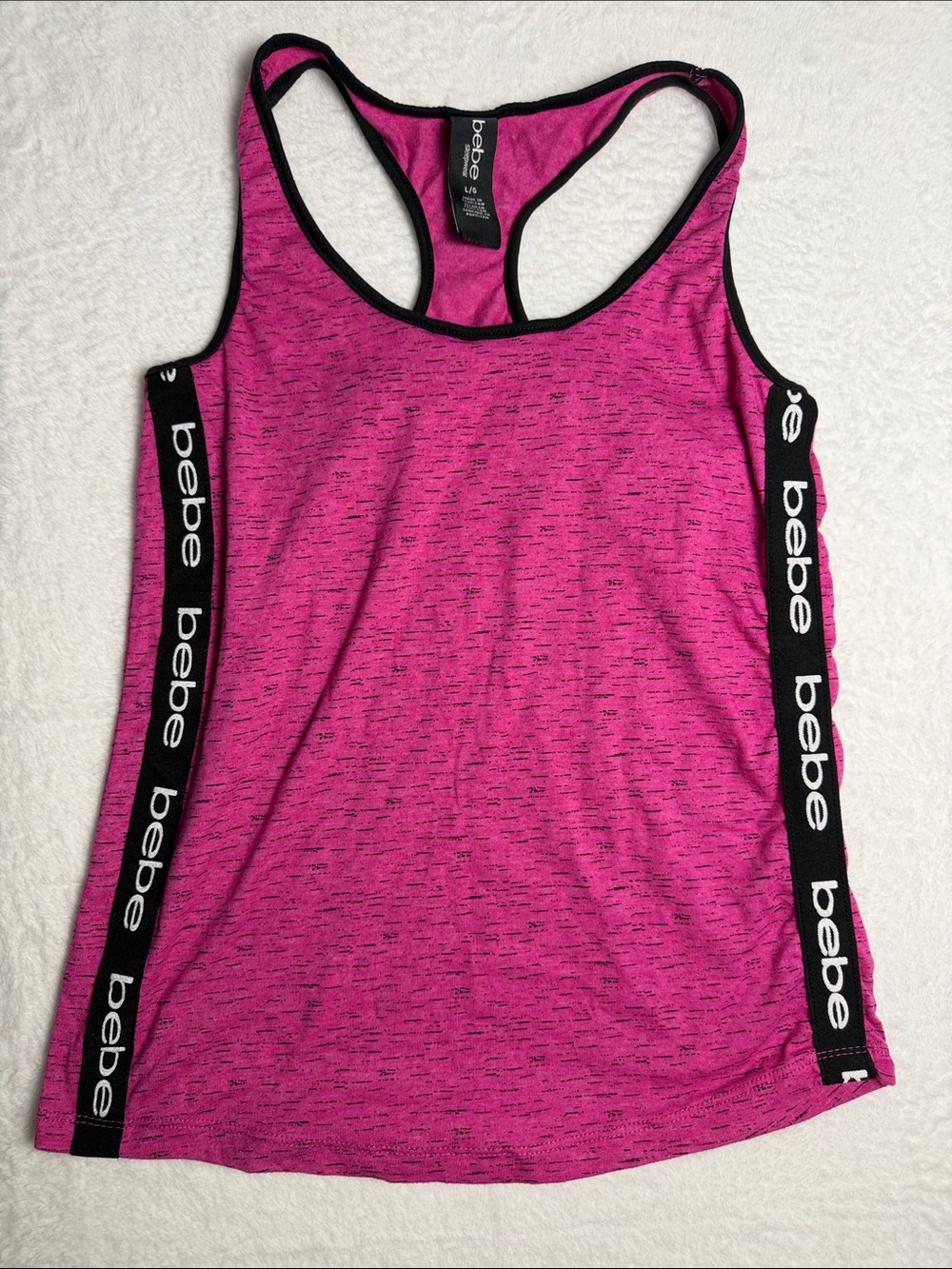 bebe Pink Racerback Tank with Black Logo Straps